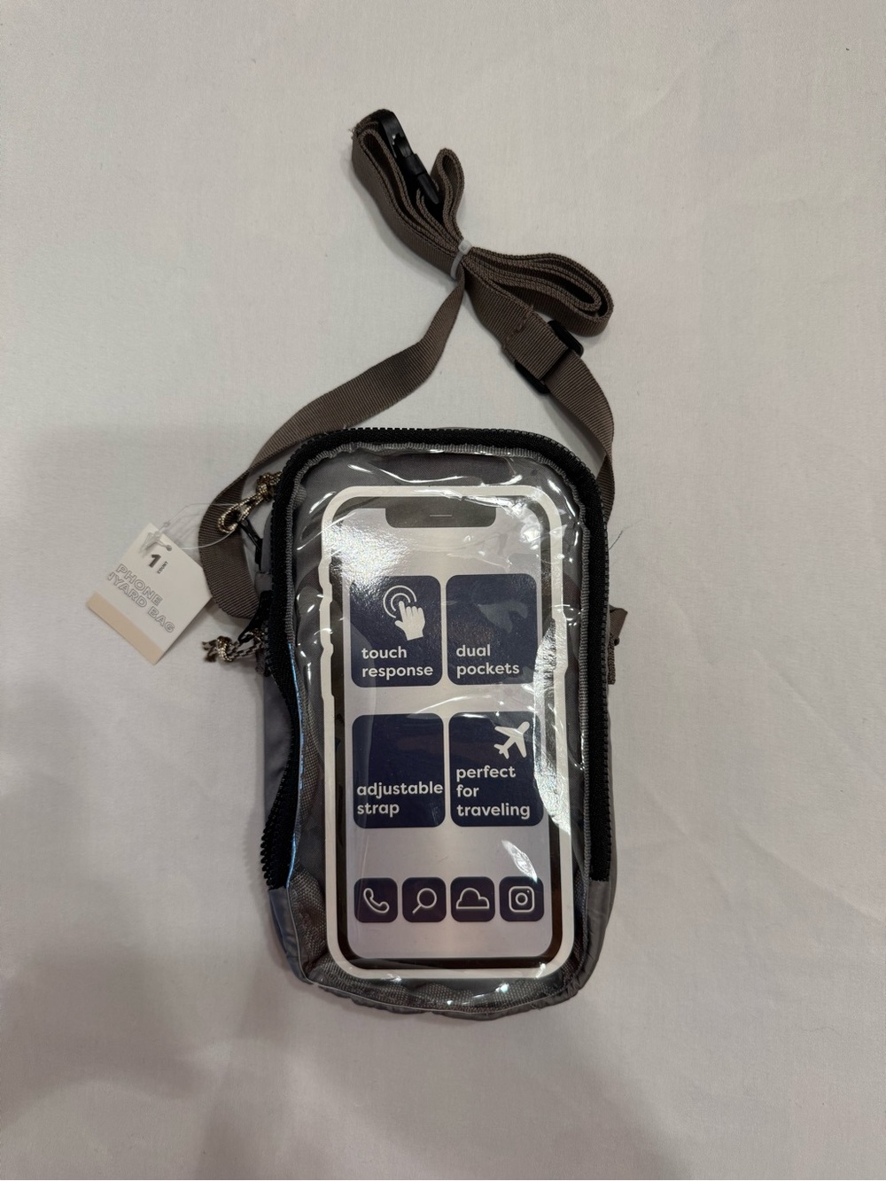 Clear Touch-Response Crossbody Phone Pouch in Gray